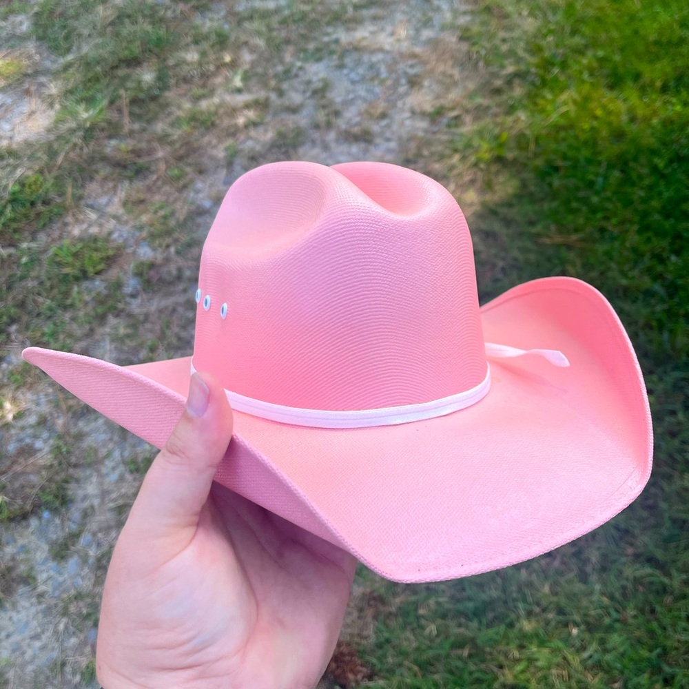 Youth pink straw cowgirl hat